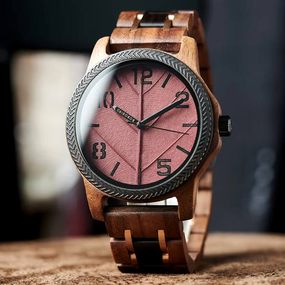 Reloj Bobo Bird con hoja roja natural y pantalla numérica moderna